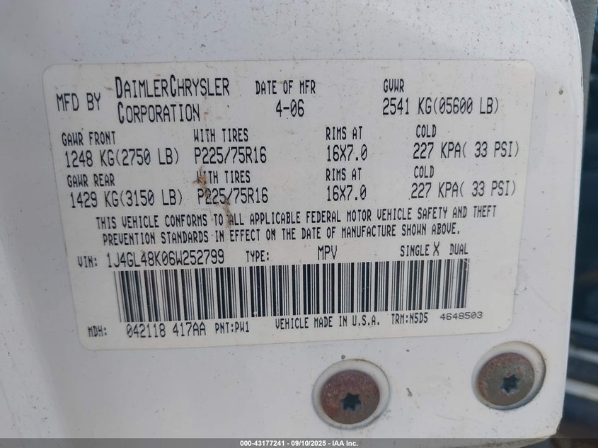 1J4GL48K06W252799 2006 JEEP LIBERTY (NORTH AMERICA) photo no. 9