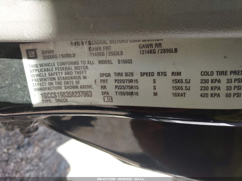 2005 Chevrolet Colorado VIN: 1GCCS198358237063 Lot: 43177268