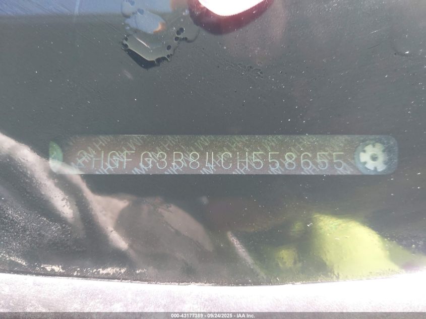 2012 Honda Civic Ex VIN: 2HGFG3B84CH558655 Lot: 43177389