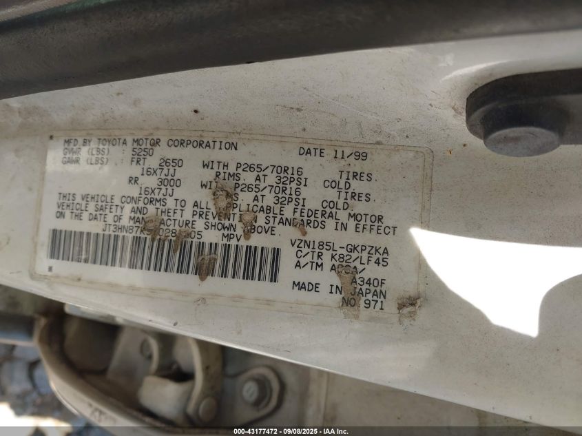 2000 Toyota 4Runner Limited V6 VIN: JT3HN87R9Y0281805 Lot: 43177472