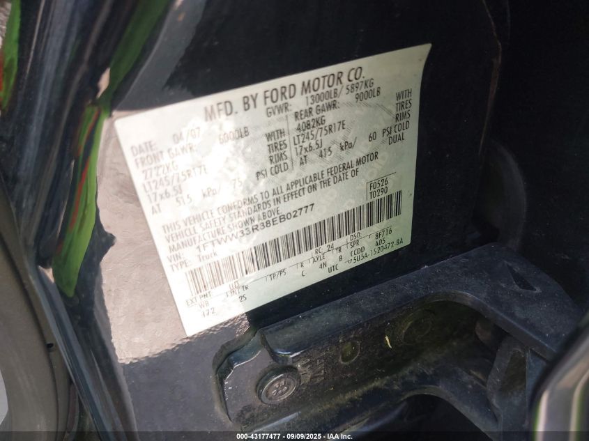 2008 Ford F-350 Fx4/King Ranch/Lariat/Xl/Xlt VIN: 1FTWW33R88EB02777 Lot: 43177477