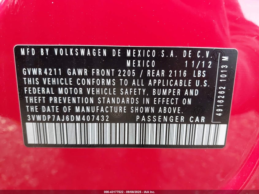 2013 VOLKSWAGEN JETTA 2.5L SE - 3VWDP7AJ6DM407432