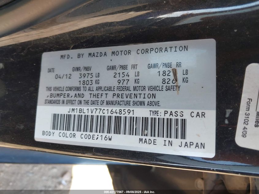 2012 Mazda Mazda3 I Touring VIN: JM1BL1V77C1648591 Lot: 43177567