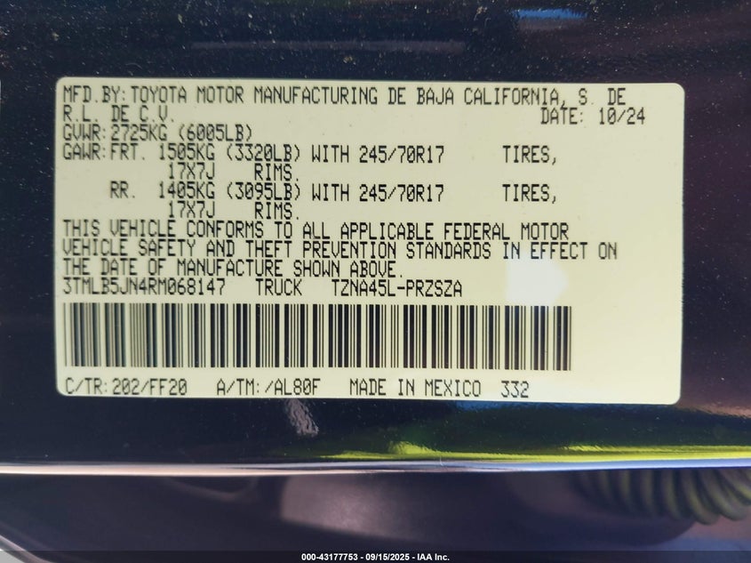 2024 TOYOTA TACOMA SR5 4WD 3TMLB5JN4RM068147