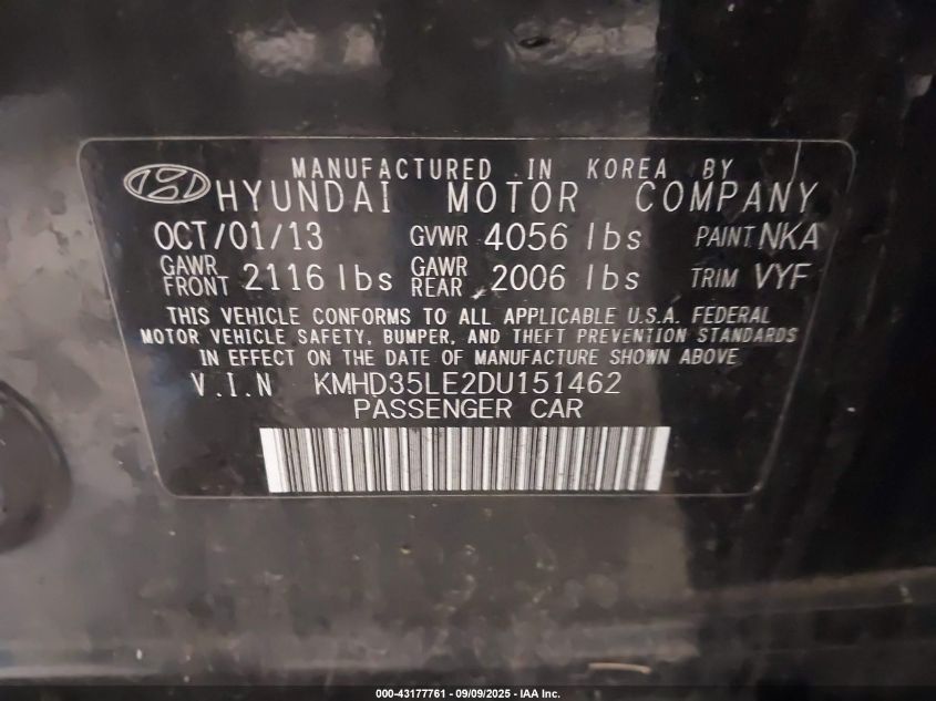 2013 Hyundai Elantra Gt VIN: KMHD35LE2DU151462 Lot: 43177761