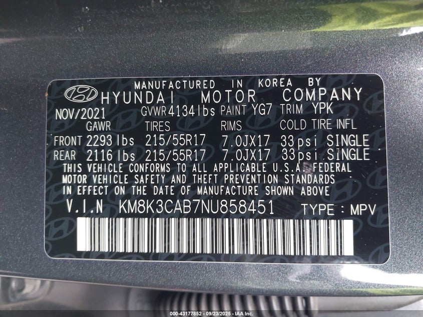 2022 HYUNDAI KONA SEL - KM8K3CAB7NU858451