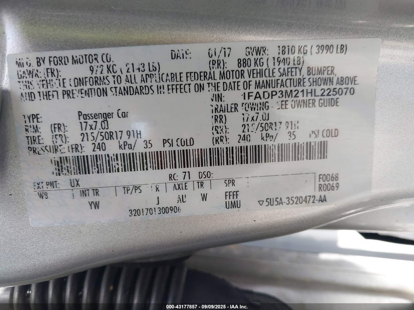 2017 FORD FOCUS SEL - 1FADP3M21HL225070