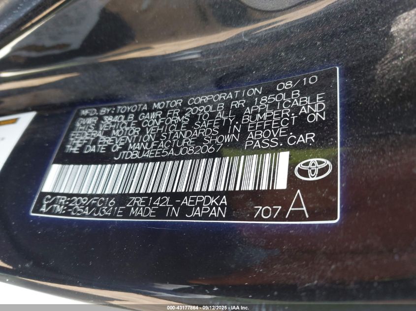 2010 Toyota Corolla Le VIN: JTDBU4EE5AJ082067 Lot: 43177864