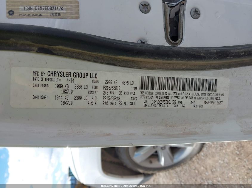 2014 Jeep Compass Latitude VIN: 1C4NJDEB7ED821178 Lot: 43177886