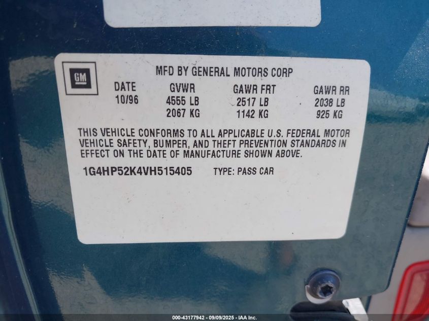 1997 Buick Lesabre Custom VIN: 1G4HP52K4VH515405 Lot: 43177942