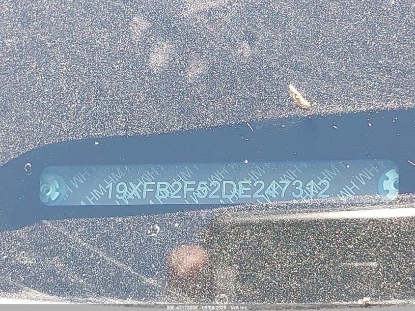 2013 Honda Civic Lx VIN: 19XFB2F52DE247312 Lot: 43178006