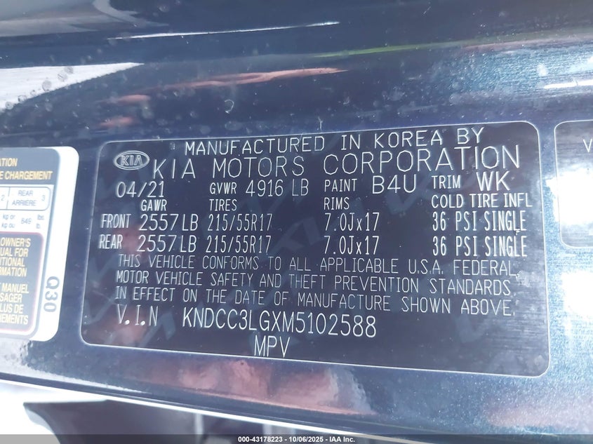 2021 KIA NIRO EV EX KNDCC3LGXM5102588