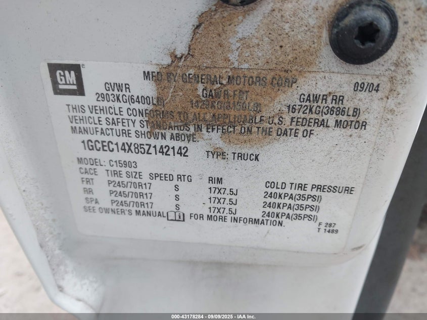 2005 Chevrolet Silverado 1500 Work Truck VIN: 1GCEC14X85Z142142 Lot: 43178284