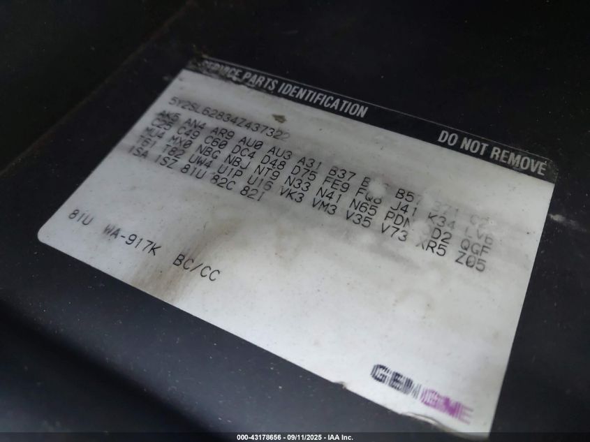 2004 Pontiac Vibe VIN: 5Y2SL62834Z437322 Lot: 43178656