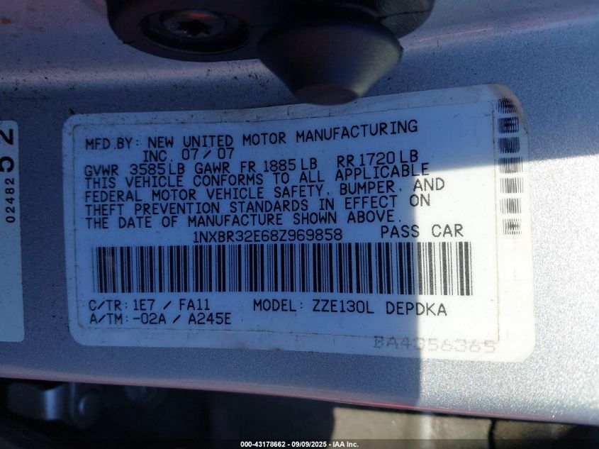 2008 Toyota Corolla Ce VIN: 1NXBR32E68Z969858 Lot: 43178662