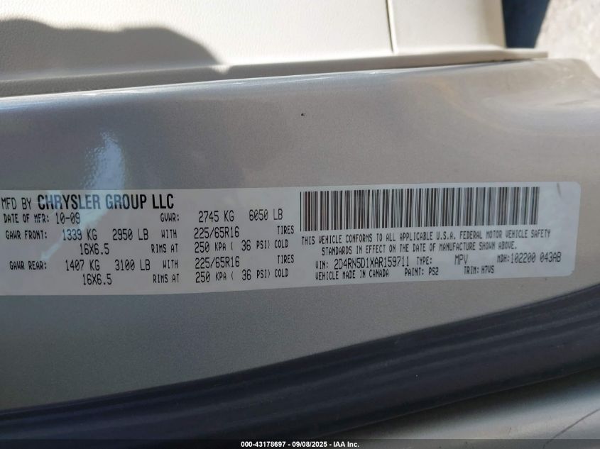 2010 Dodge Grand Caravan Sxt VIN: 2D4RN5D1XAR159711 Lot: 43178697