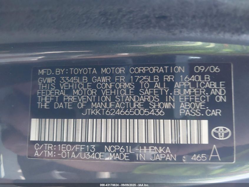 2006 Scion Xa VIN: JTKKT624665005436 Lot: 43178824