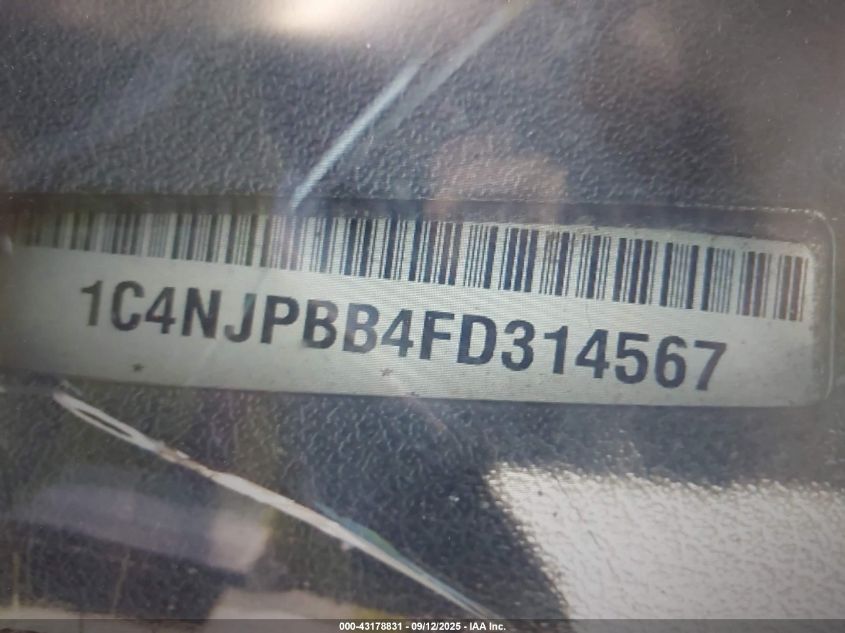 2015 Jeep Patriot Sport VIN: 1C4NJPBB4FD314567 Lot: 43178831