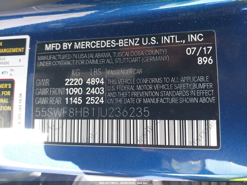 2018 MERCEDES-BENZ AMG C 63 S 55SWF8HB1JU236235