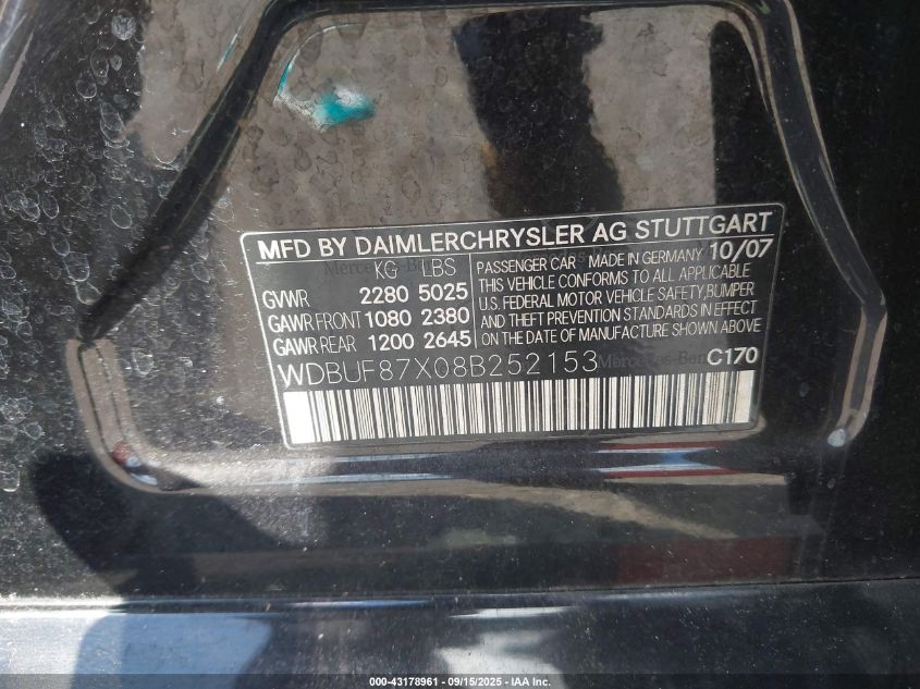 2008 Mercedes-Benz E 350 4Matic VIN: WDBUF87X08B252153 Lot: 43178961