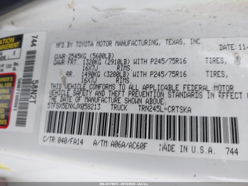 2018 TOYOTA TACOMA SR 5TFSX5ENXJX058213