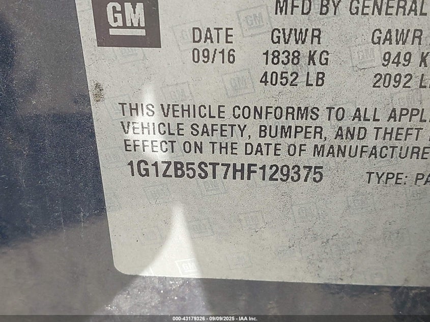 2017 Chevrolet Malibu Ls VIN: 1G1ZB5ST7HF129375 Lot: 43179326