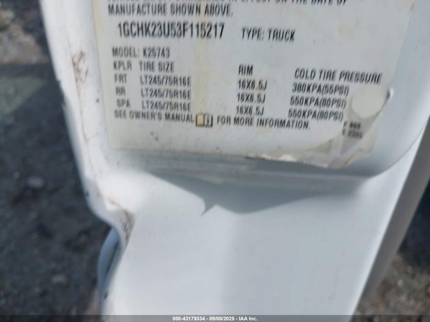 2003 Chevrolet Silverado 2500Hd Lt VIN: 1GCHK23U53F115217 Lot: 43179334