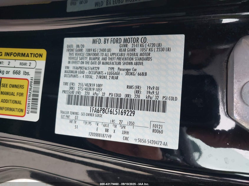 2020 FORD MUSTANG GT PREMIUM FASTBACK - 1FA6P8CF6L5169229