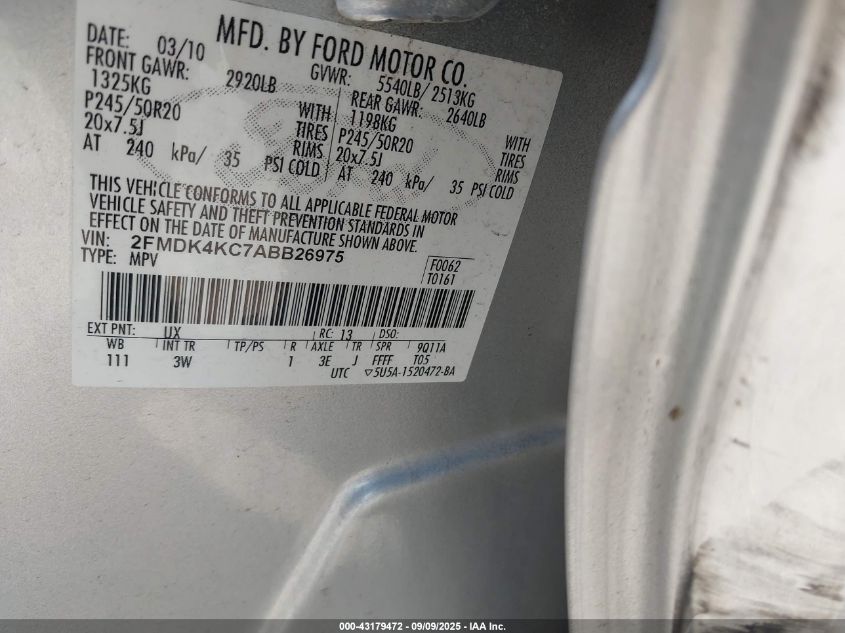 2010 Ford Edge Limited VIN: 2FMDK3KC7ABD26975 Lot: 43179472