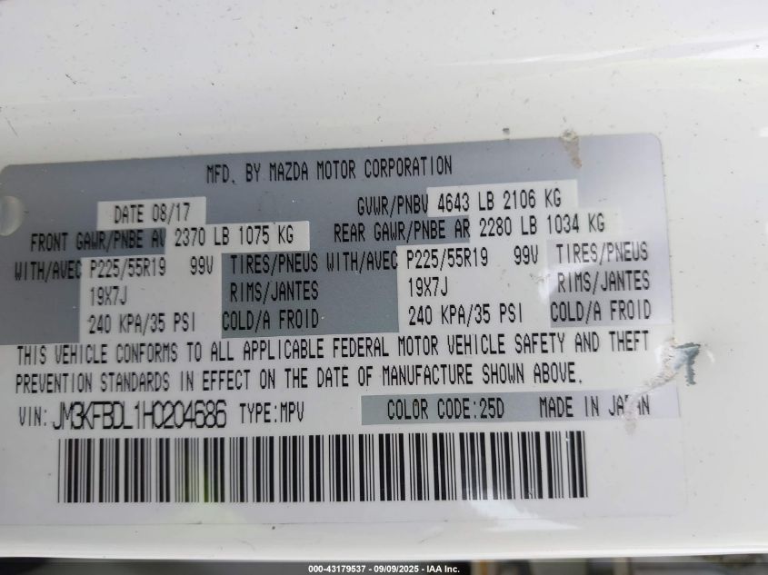 2017 Mazda Cx-5 Grand Touring VIN: JM3KFBDL1H0204686 Lot: 43179537