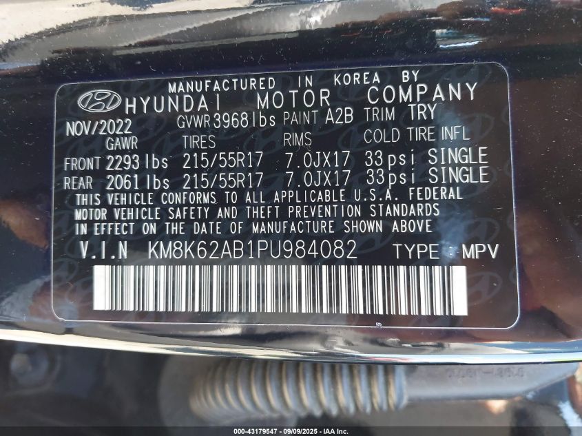 2023 Hyundai Kona Sel VIN: KM8K62AB1PU984082 Lot: 43179547