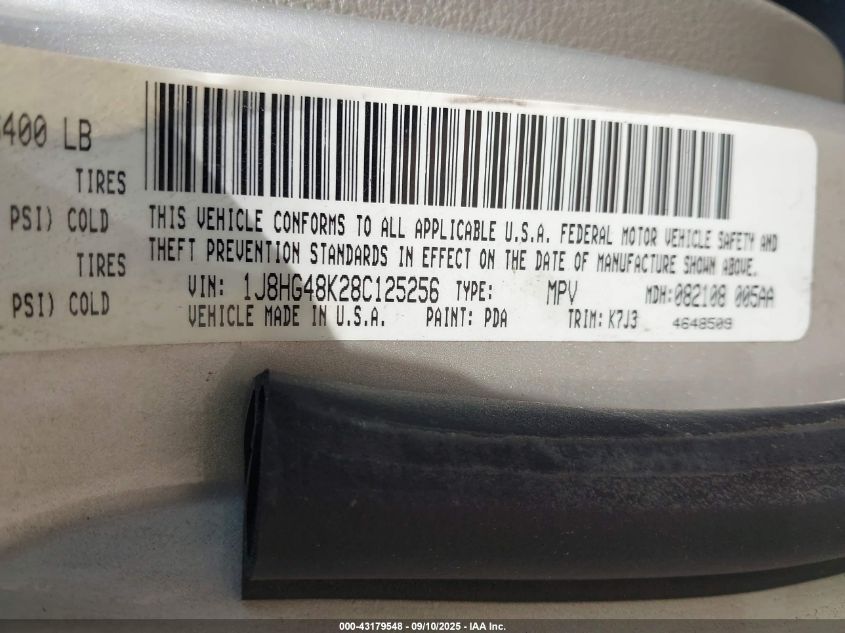 2008 Jeep Commander Sport VIN: 1J8HG48K28C125256 Lot: 43179548
