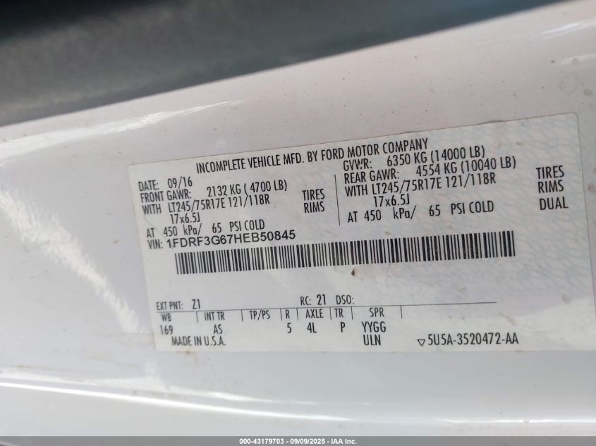 2017 Ford F-350 Chassis Xl VIN: 1FDRF3G67HEB50845 Lot: 43179703
