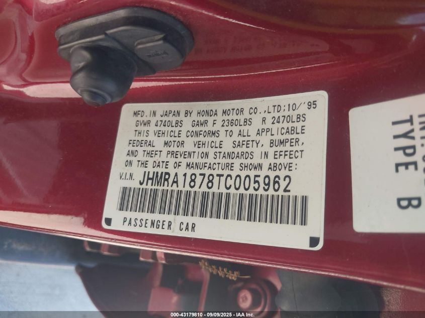 1996 Honda Odyssey Ex VIN: JHMRA1878TC005962 Lot: 43179810