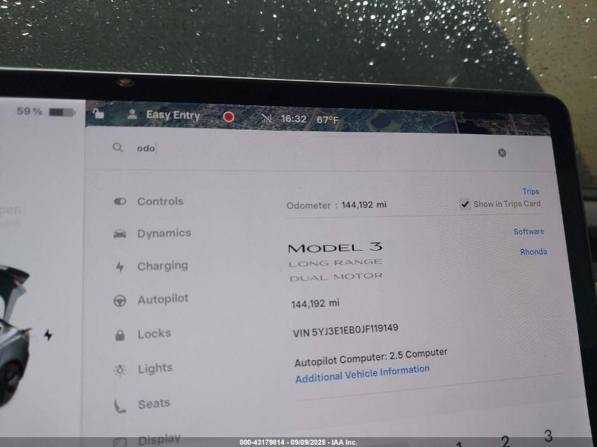 2018 Tesla Model 3 Long Range/Performance VIN: 5YJ3E1EB0JF119149 Lot: 43179814