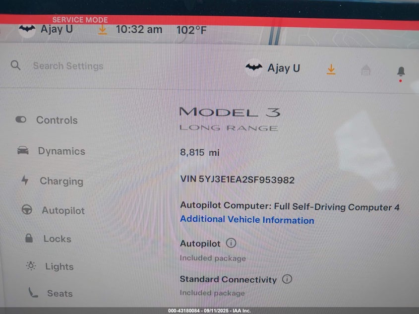 2025 Tesla Model 3 Long Range Rear-Wheel Drive VIN: 5YJ3E1EA2SF953982 Lot: 43180084