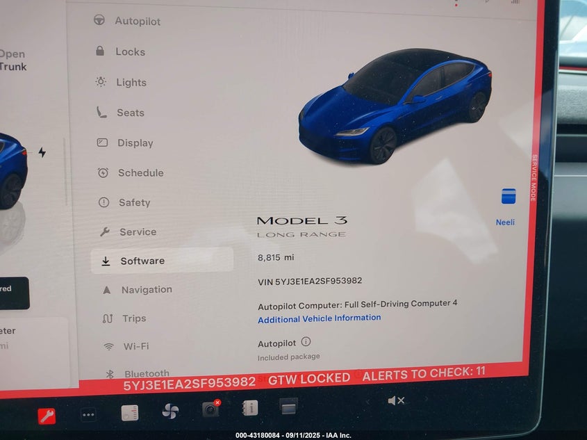 2025 Tesla Model 3 Long Range Rear-Wheel Drive VIN: 5YJ3E1EA2SF953982 Lot: 43180084
