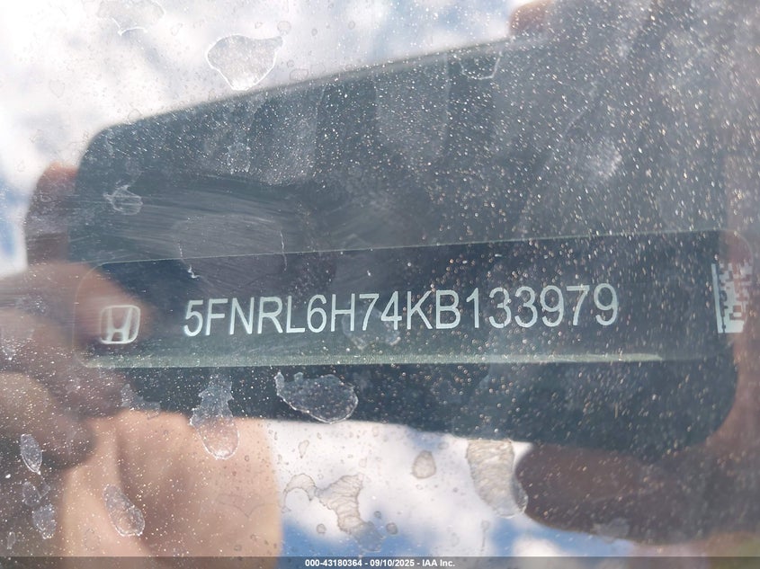 2019 Honda Odyssey Ex-L VIN: 5FNRL6H74KB133979 Lot: 43180364