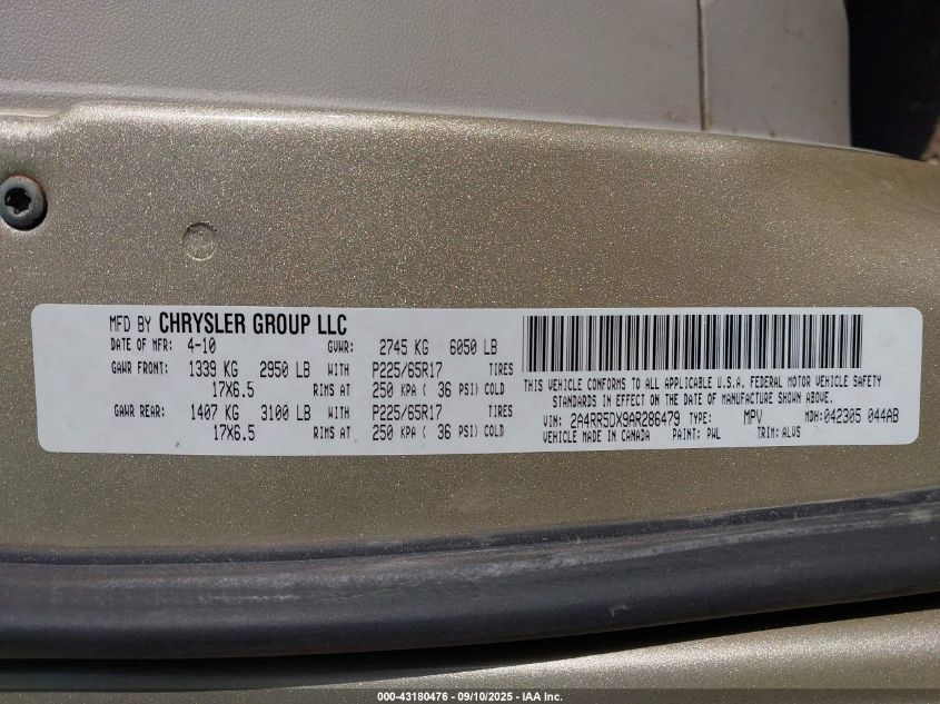 2010 Chrysler Town & Country Touring VIN: 2A4RR5DX9AR286479 Lot: 43180476