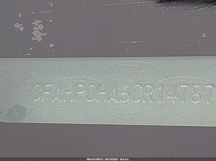 2012 Ford Fusion Se VIN: 3FAHP0HA6CR147879 Lot: 43180515