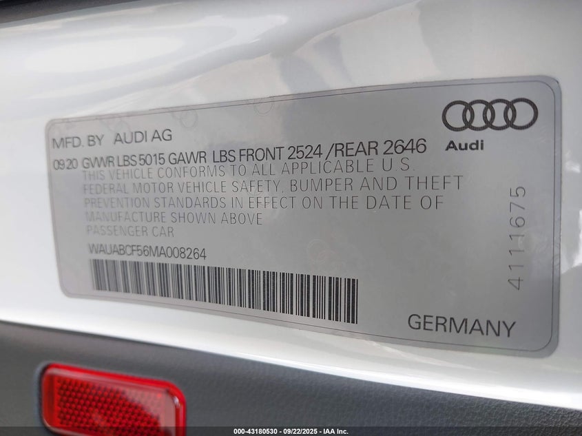 2021 AUDI A5 SPORTBACK PREMIUM 40 TFSI QUATTRO S TRONIC - WAUABCF56MA008264