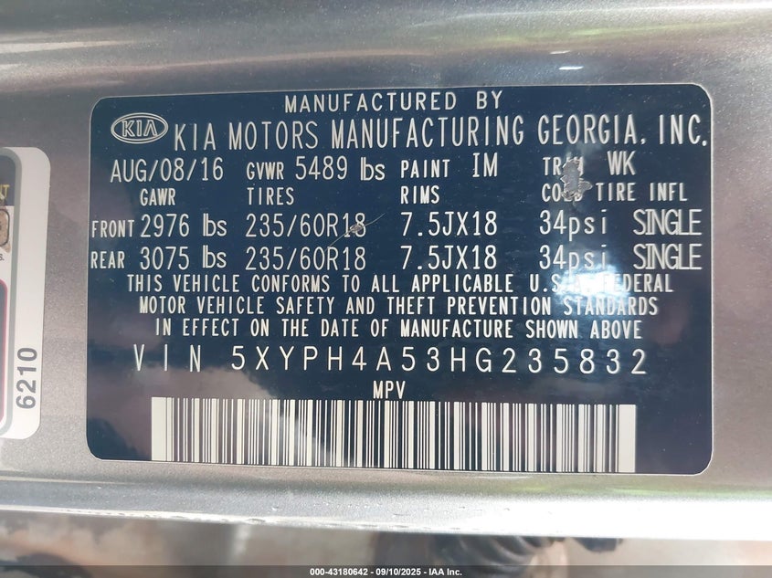 2017 KIA SORENTO 3.3L EX - 5XYPH4A53HG235832