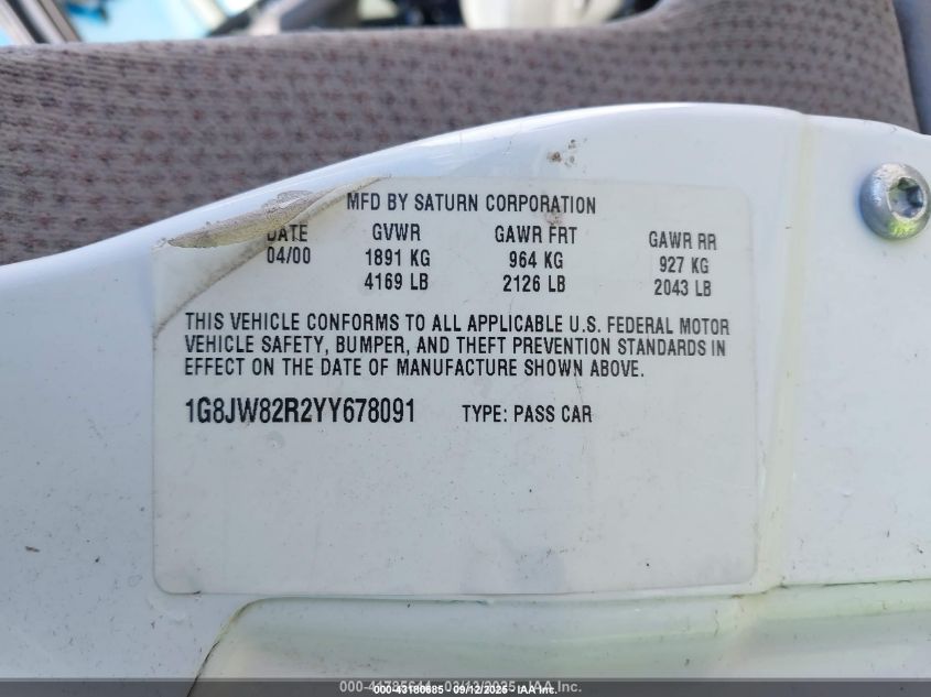 2000 Saturn Lw2 VIN: 1G8JW82R2YY678091 Lot: 43180685