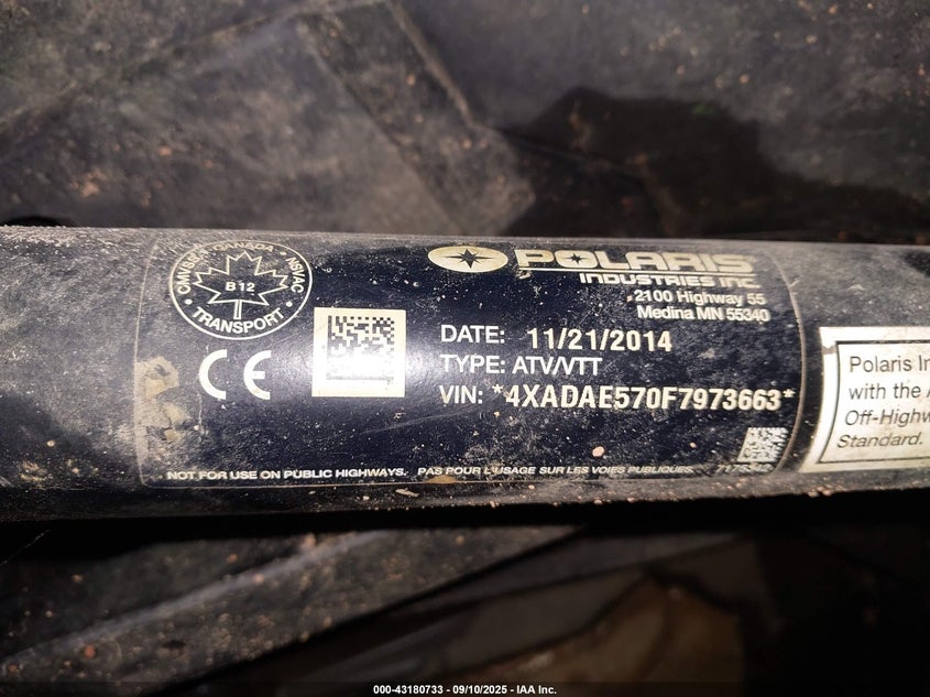 2015 Polaris Ace 570 Sp VIN: 4XADAE570F7973663 Lot: 43180733