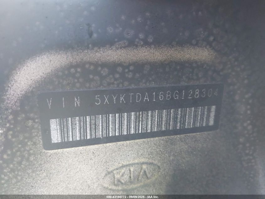 2011 Kia Sorento Lx VIN: 5XYKTDA16BG128304 Lot: 43180772