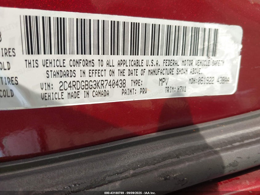 2019 DODGE GRAND CARAVAN SE - 2C4RDGBG3KR740438