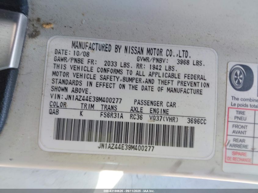 2009 Nissan 370Z Touring VIN: JN1AZ44E39M400277 Lot: 43180826
