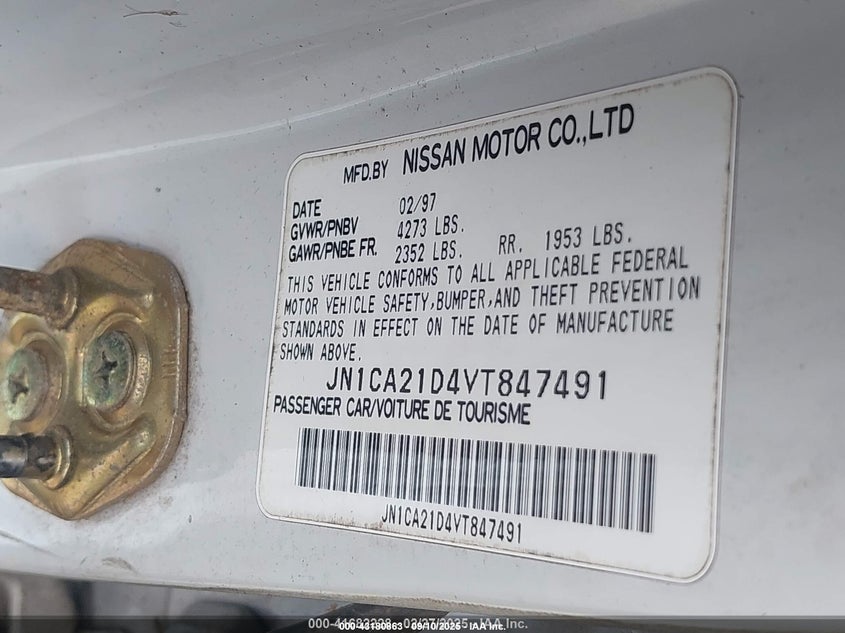 1997 Nissan Maxima Gle/Gxe/Se VIN: JN1CA21D4VT847491 Lot: 43180863