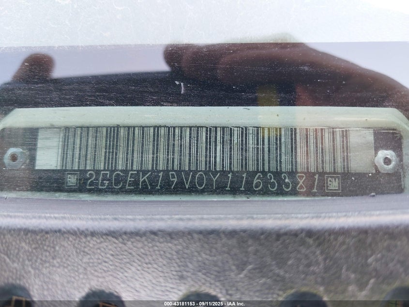 2000 Chevrolet Silverado 1500 Ls VIN: 2GCEK19V0Y1163381 Lot: 43181153