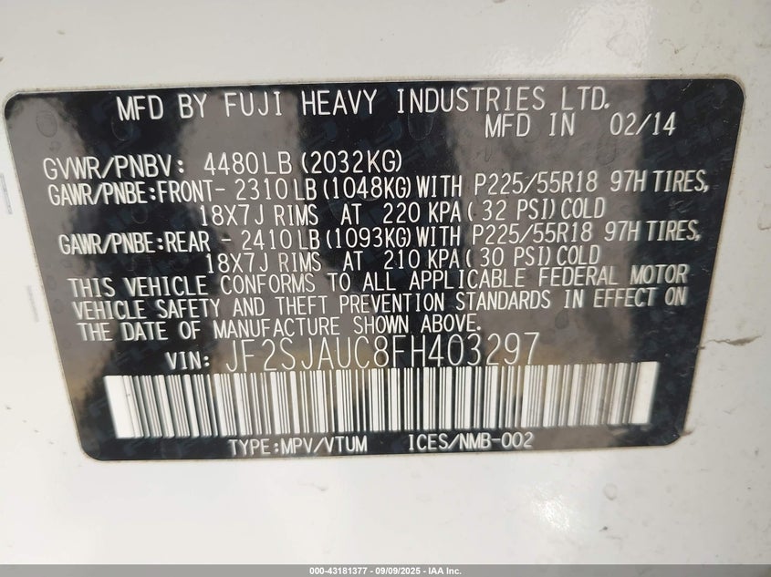 2015 SUBARU FORESTER 2.5I TOURING - JF2SJAUC8FH403297